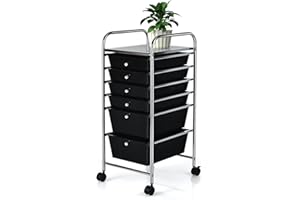 Happygrill 6-Drawer Organizer Cart Tools, Mobile Utility Storage Cart with Removable Drawers & Lockable Wheels, Rolling Storage Cart with Wheels for Home Office,Black