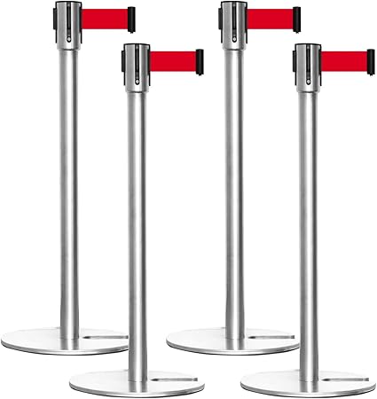 Amazon Ottostyle Jp ベルトパーテーション ガイドポール 4個セット シルバーポールxレッドベルト 4方向連結可能 スタッキング 最長2m ロープ ベルトパーティション 文房具 オフィス用品