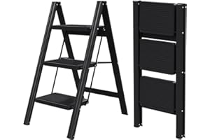 Step Ladder EFFIELER 3 Step Ladder 3 Folding Step Stool with Handrails, Sturdy Step Stool for Adult, 500LBS Capacity Sturdy& Portable Ladder for Home Kitchen Library Office
