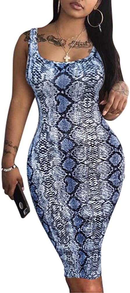 LAGSHIAN Women's Sexy Bodycon Tank Dress Sleeveless Basic Midi Club Dresses: Clothing