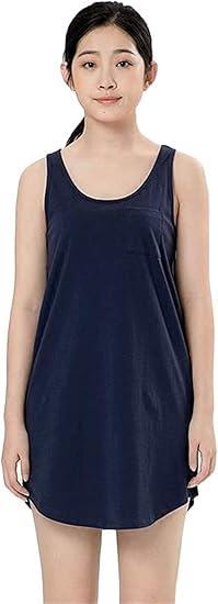 Amazon ジンニュウ レディース タンクトップ ワンピース 無地 綿 マキシ丈 タンクトップ ワンピース ゆったり 大きいサイズ ノースリーブ インナーウェア ルームウェア ワンピース チュニック 通販