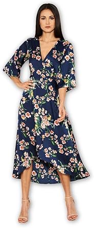ax paris navy floral wrap dress