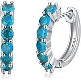 Gemstone Hoop Earrings for Women 925 Sterling Silver Round Cut Birthstone Huggie Hoop Earrings