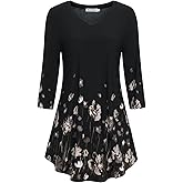BAISHENGGT Women's V Neck 3/4 Sleeve Tunic Tops for Leggings Casual Dressy T-Shirts Blouses