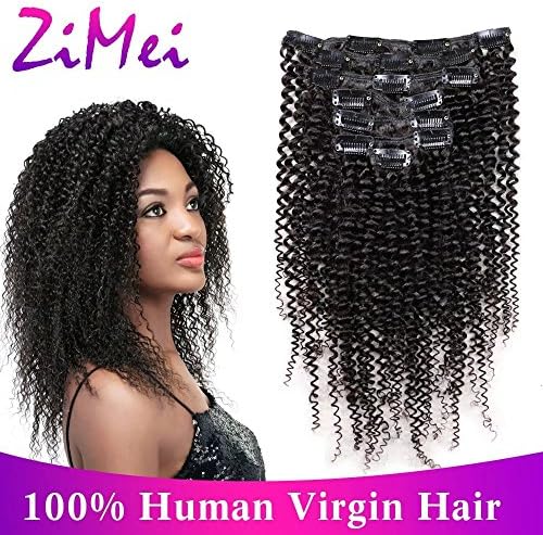 ZiMei Clip in Human Hair Extensions Afro Kinky Curly Brazilian Virgin Hair for Black Women Natural Black 4B 4C Clip Ins 7pcs/lot,120gram/set 12"