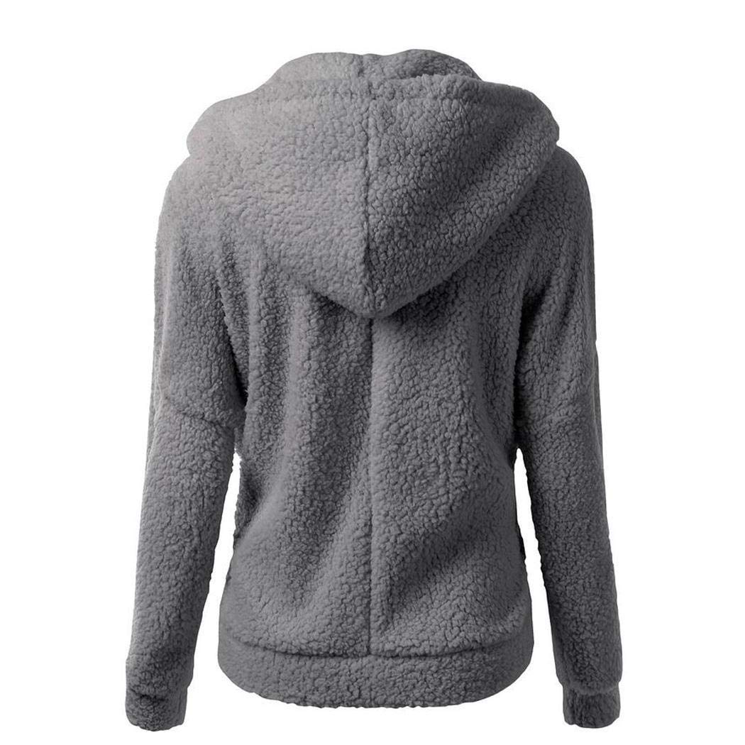 Zippem Women Fashion Solid Long Sleeve Hooded Front Zipper Plush Sweatshirt Coat Cardigans Dark Gray