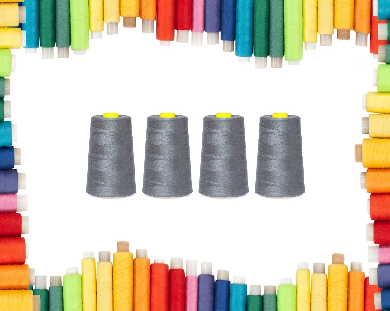 Rohans Overlock Yarn 40/2 (120), 5000 Yards (4570 Meters) Sewing Thread Cones, Sewing Machine Multi Colour Yarn Cones, 100% Polyester Material (Mid Grey, 4)