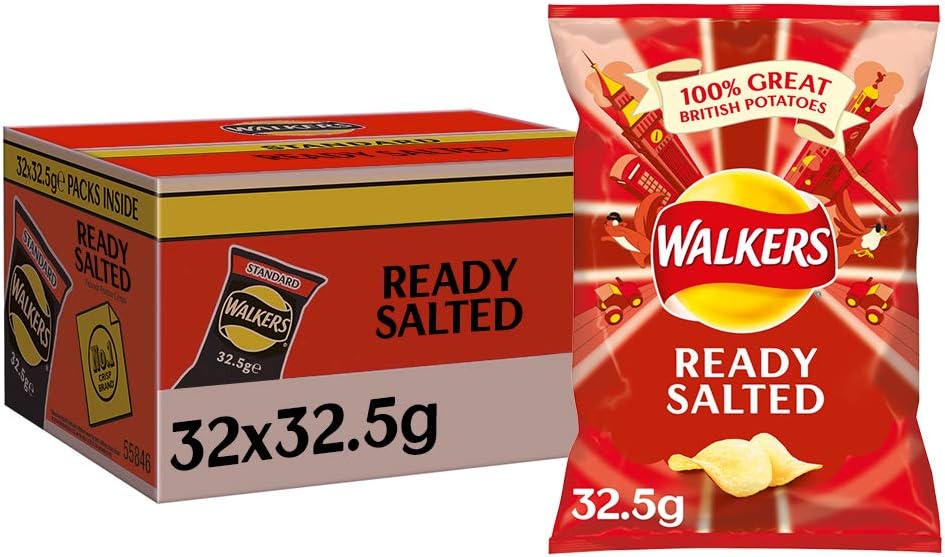 Walkers Ready Salted Crisps Box, 32.5 g, Case of 32 Amazon.co.uk Grocery