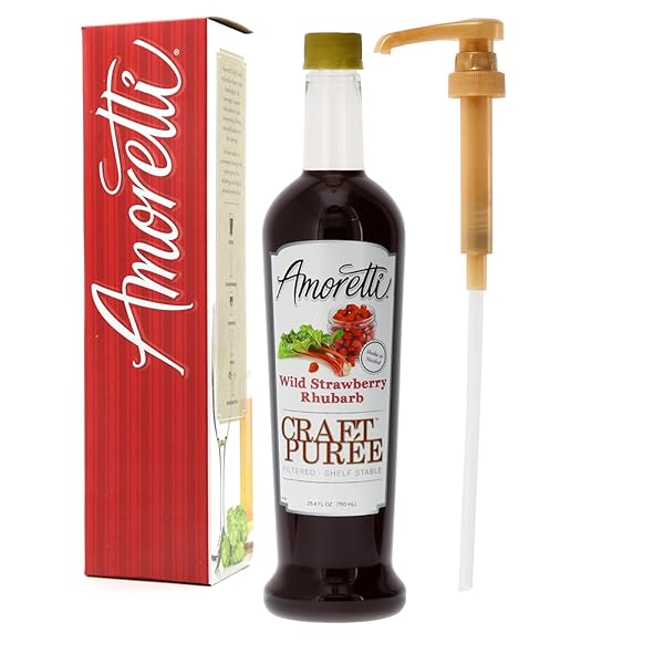 AMORETTI – WILD STRAWBERRY RHUBARB CRAFT PUREE 9 LBS, PERFECT FOR FLAVORING COCKTAIL, BREWING, BEER, WINE, ALCOHOLIC BEVERAGES, AND MOCKTAIL, DRINK MIX, MIXERS, REAL FRUIT, NO PRESERVATIVES