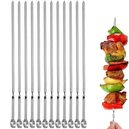 12PCS Kabob Skewers Flat Metal BBQ Barbecue Skewer 14
