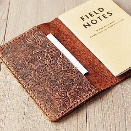 Refillable genuine tooled Leather Journal Cover for Moleskine Cahier Notebook Pocket size 3.5" x 5.5" Field Notes Cover Vintage Refillable Notepad - Thumbnail 4