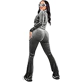 yidengymx Womens 2 Piece Velour Tracksuit Two Piece Outfits for Women Long Sleeve Zip Up Crop Tops Sweatpants Sets Pockets