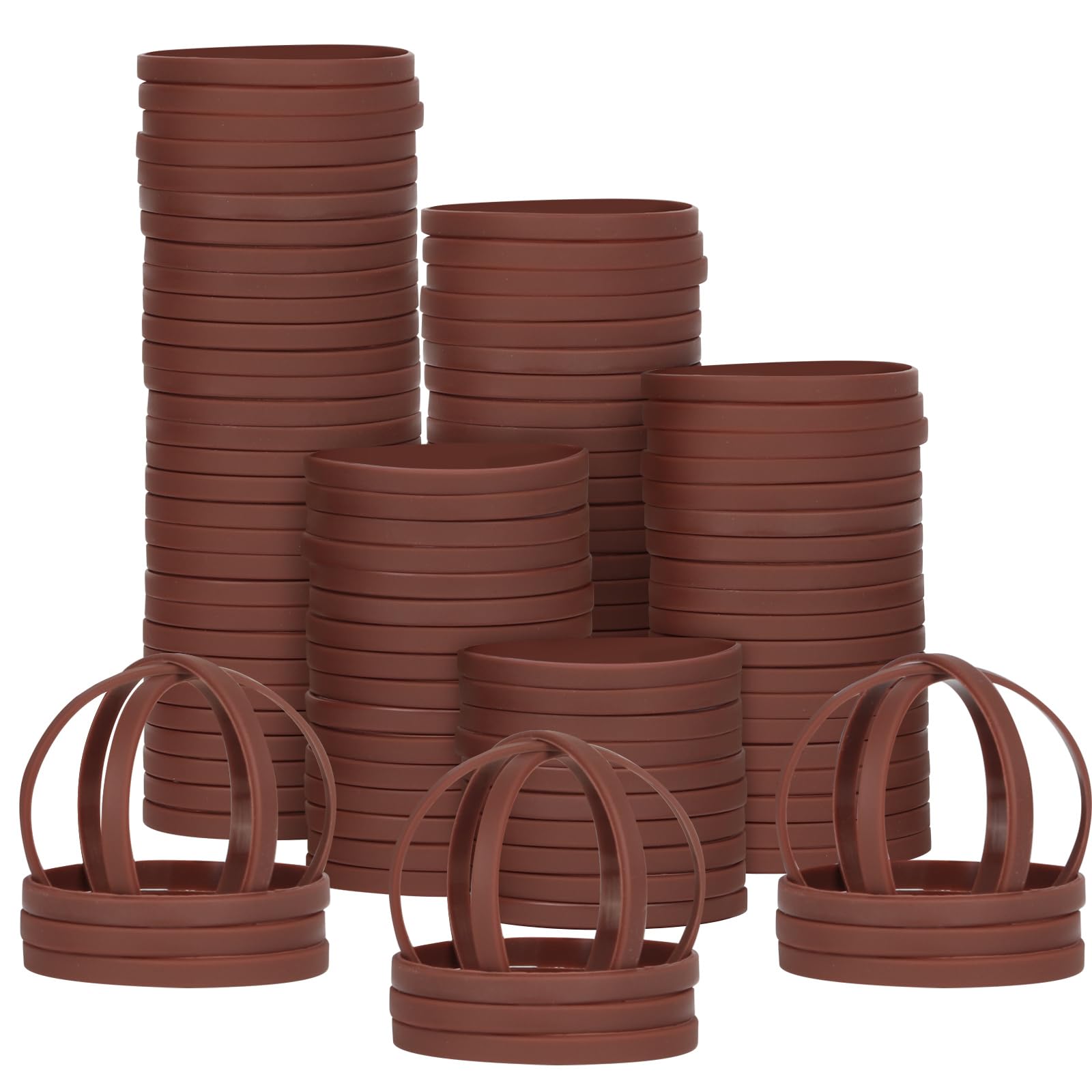 LVNRIDS 100 PCS Silicone Wristbands Rubber Bracelets 8 inch Length Sports Elastic Wristband Bracelet Bulk Gifts for Men Women Teacher Student Party Brown