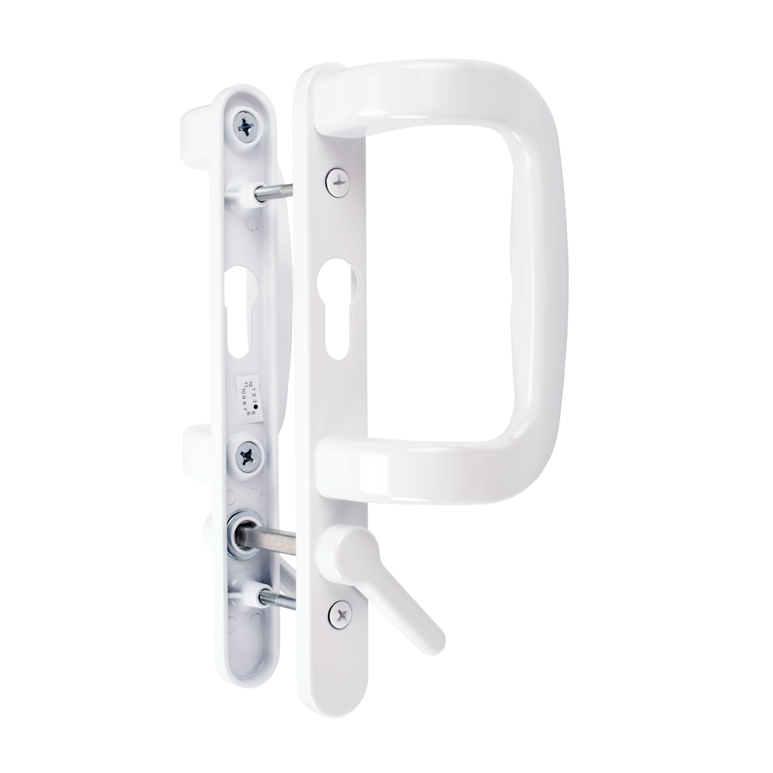 Trojan Sparta 90mm (PZ) Fuhr White Sliding Patio Door Handles with Inline Locking Lever, and Powder Coated Durable Finish.