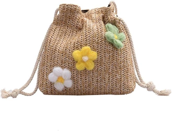 Amazon Pugrwei カゴバッグ レディース かごバッグ 可愛い ストーロバッグ おしゃれ 巾着 カラフルな花飾り 夏用バッグ 小さめ 小型 軽量 リゾート 編みかご 旅行用 森ガール 大人用 子供用 夏 海バッグ 花火大会 浴衣 着物 カーキ Pugrwei カゴバッグ