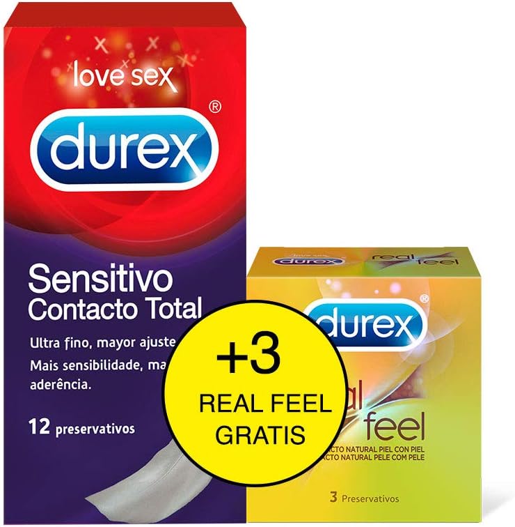 Pack Durex con 12 preservativos Sensitivo Contacto Total y 3 Real Feel por 12,47€