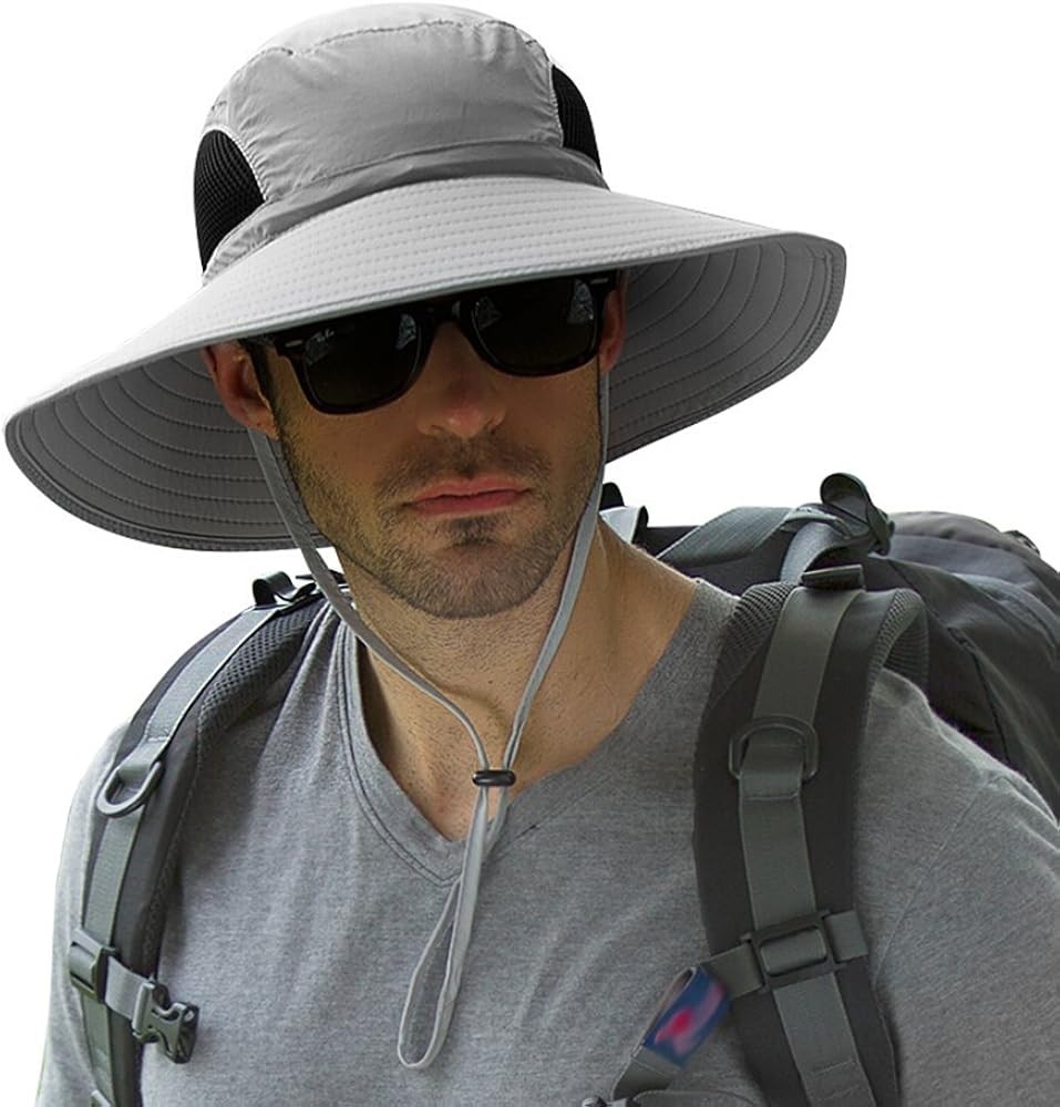 Ordenado Waterproof Sun Hat Outdoor UV Protection Bucket Mesh Boonie Hat Adjustable Fishing Cap Grey at  Women’s Clothing store