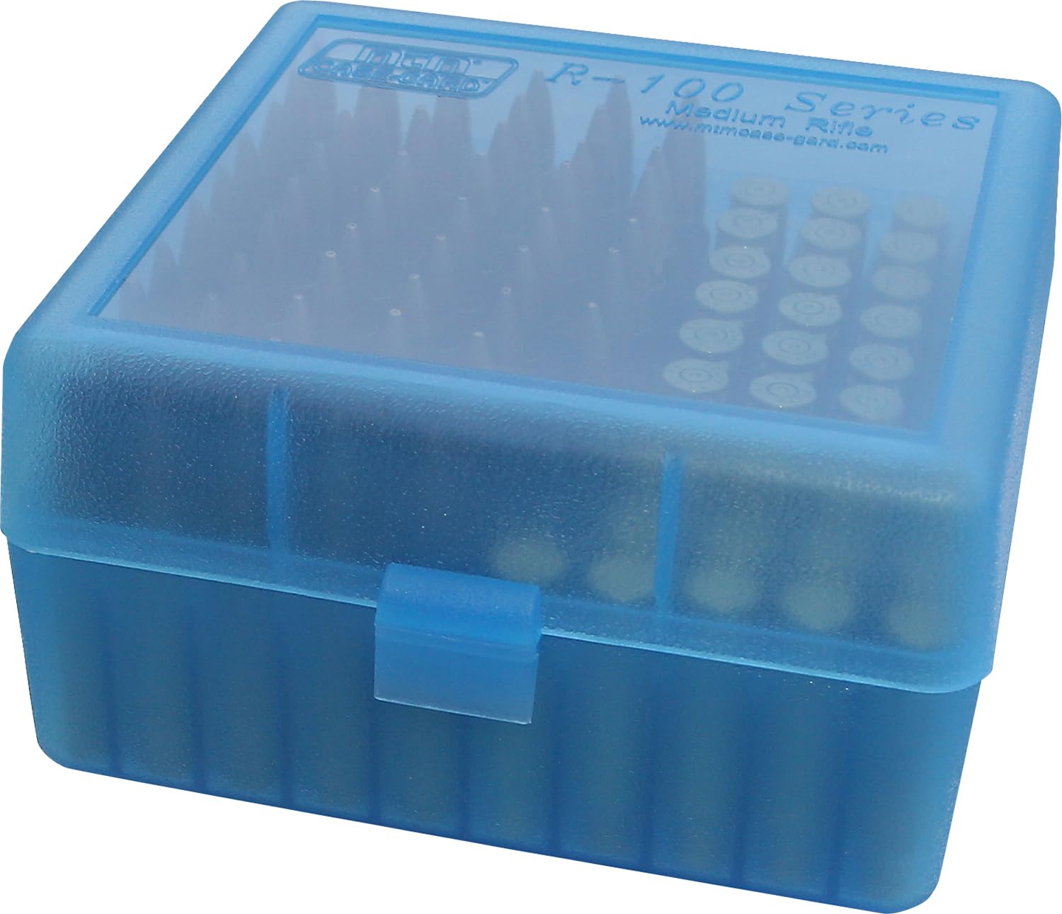 Photo 1 of MTM Case-Gard RM-100 Series Medium Rifle Ammo Box, 100 Round, Clear Blue