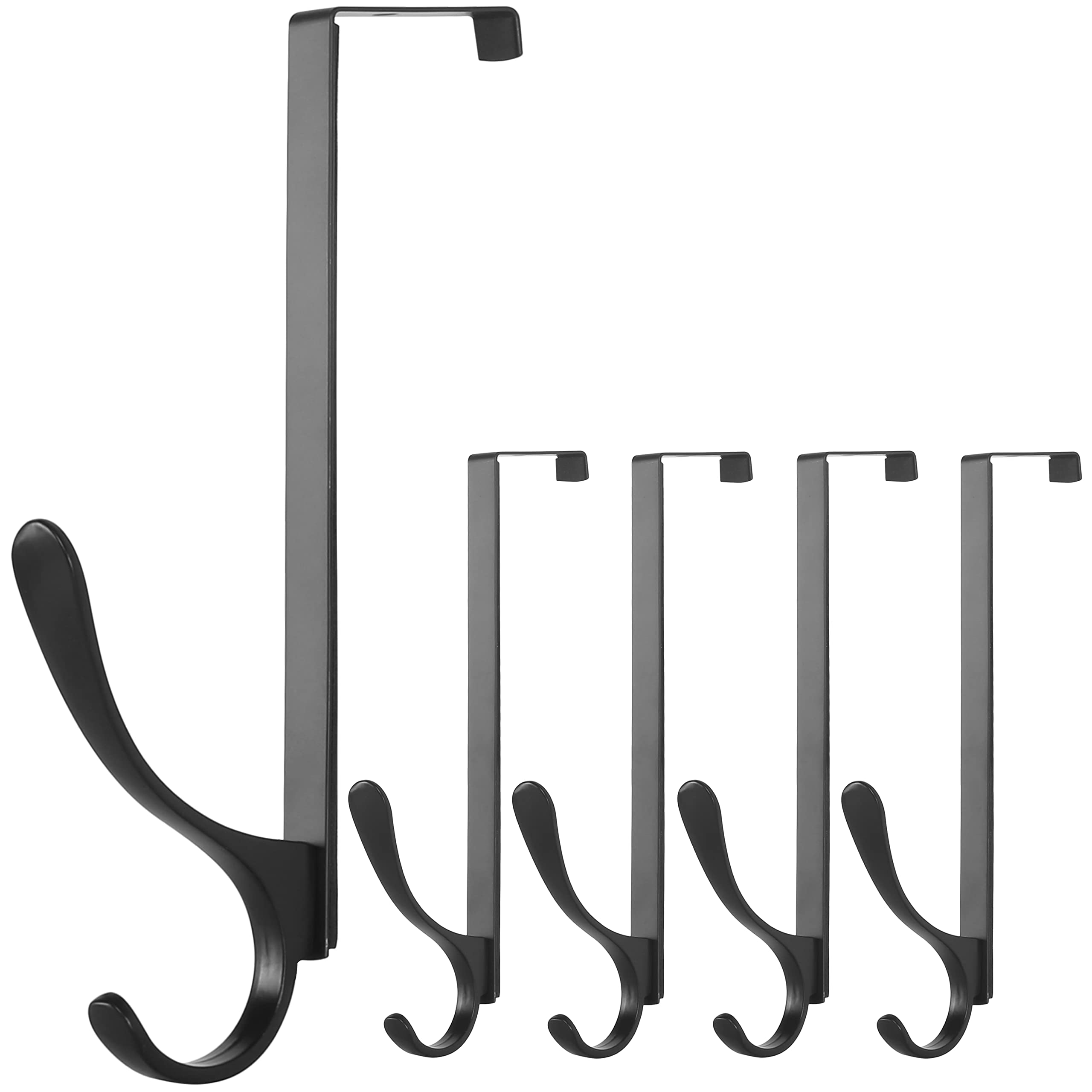 SKOLOO Over The Door Hooks - for Doors up to 4.5cm Thick, Pack of 5, Stainless Steel Door Hanger Hooks, Over The Door Hanger for Coats Clothes Hat Towel Jacket, Black