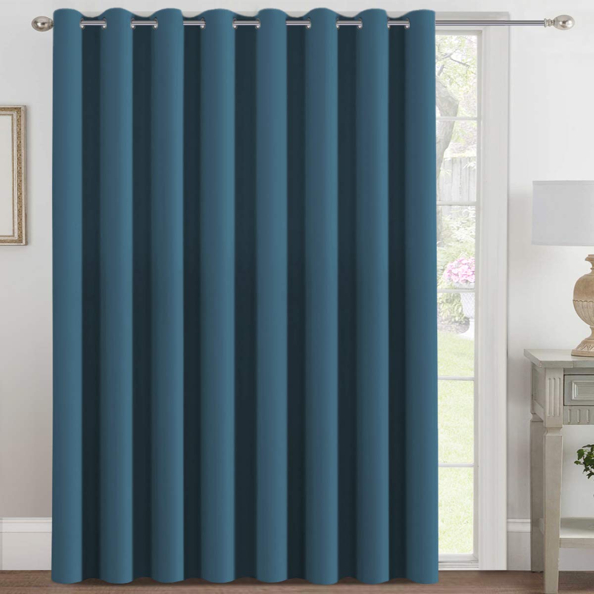 Photo 1 of H.VERSAILTEX Blackout Patio Curtains 100 x 96 Inches for Sliding Door Extral Wide Blackout Curtain Panels Thermal Insulated Room Divider - Grommet Top, 8' Tall by 8.5' Wide - Dark Teal