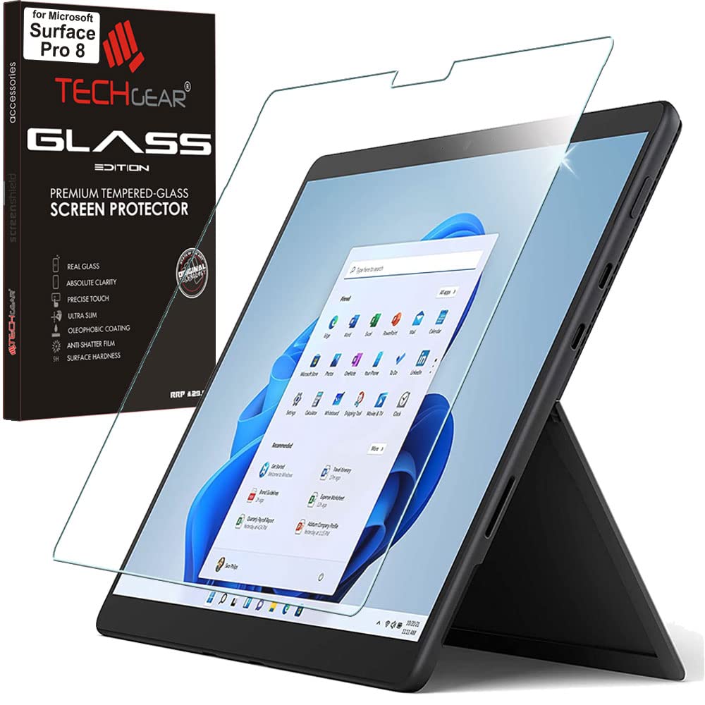 TECHGEAR GLASS Edition Screen Protector fits Microsoft Surface Pro 8, Genuine Tempered Glass Screen Protector [9H Toughness] [HD Clarity] [Scratch-Resistant] [No-Bubble]
