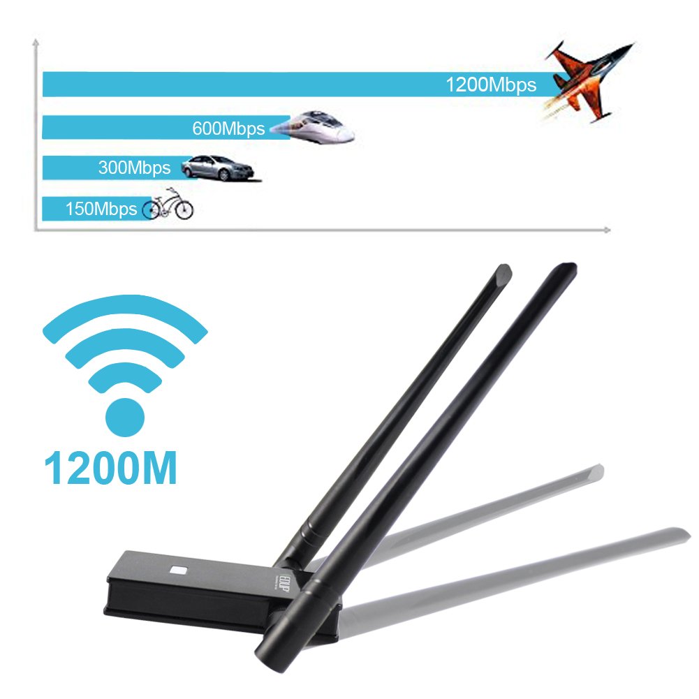 Wifi Adapter, EDUP USB 3.0 Wireless Adapter 802.11AC 1200Mbps Dual Band with 5G 867Mbps/2.4G 300Mbps 6Dbi External Dual Antennas Supports Windows XP,Win Vista,Win 7,Win 8, Win 10,Mac OS X 10.6-10.13