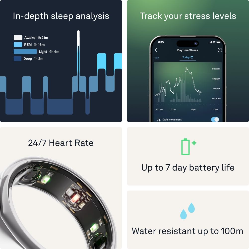 OURA Oura Ring Gen3 Heritage - Silver - Size 6 - Smart Ring - Size First with Oura Ring Gen3 Sizing Kit - Sleep Tracking Wearable - Heart Rate - Fitness Tracker - 5-7 Days Battery Life