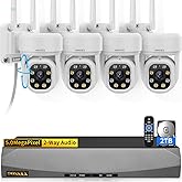 5MP PT Wireless Security Camera System 4Pcs Outdoor Cameras 2TB HDD | 4K/16 Channel NVR, 2-Way Audio, Auto-Tracking, AI Human Detection, No Monthly Fee, Remote Control