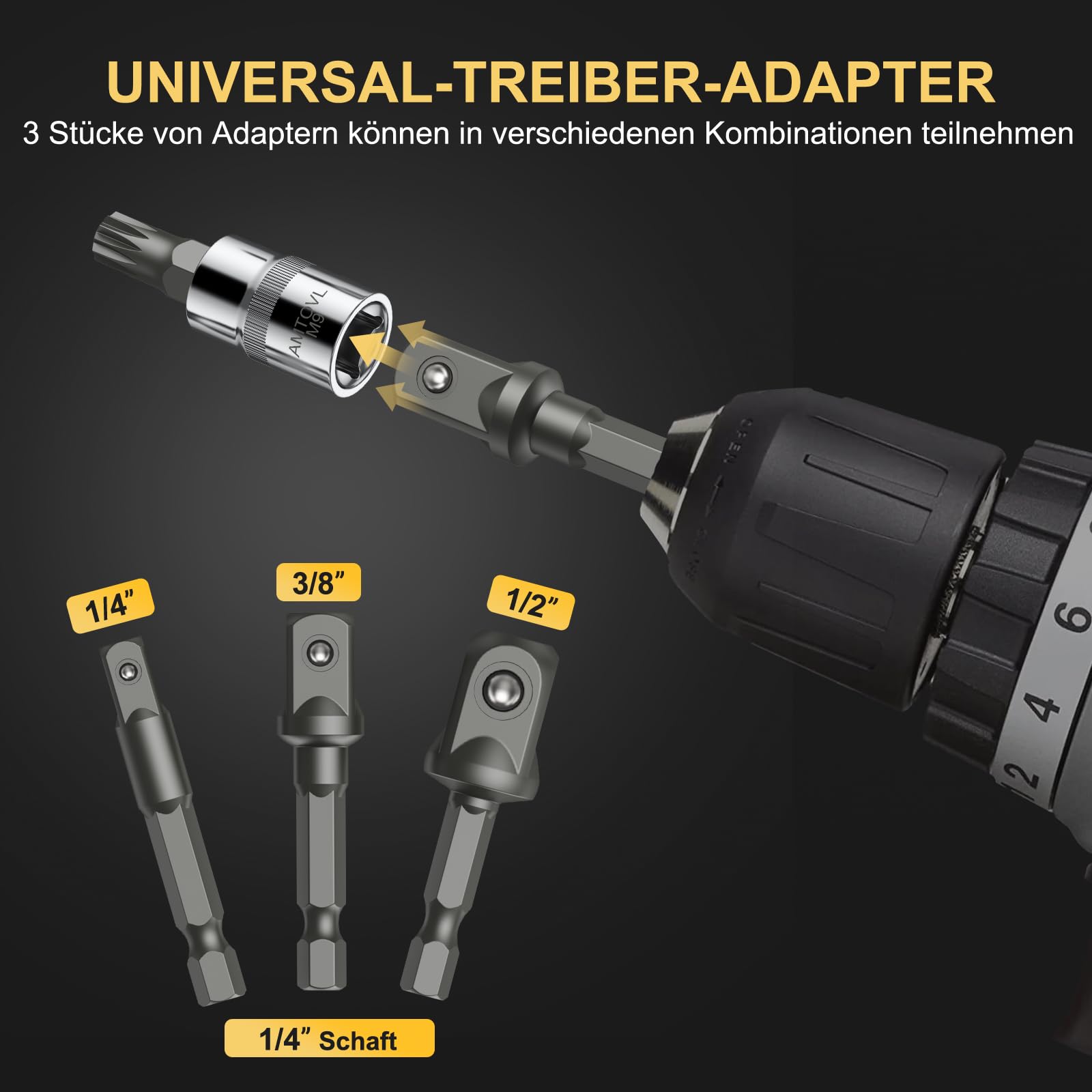 AMTOVL Innenvielzahn Nuss Satz 15 Stück XZN M4-M18 Vielzahn Nuss Set S2 Stahl Antriebs Steckschlüsselsatz Drive Größe 1/4 3/8 1/2 Zoll mit Aufbewahrungskoffer 4