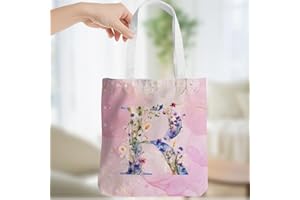 Personalized Gifts for Women Monogrammed Birthday Gifts for Christmas, Initial Tote Bag Canvas Beach Grocery Bags, Pink