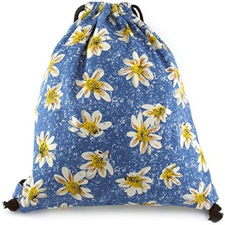 Gym Drawstring Bag Canvas Backpack Lightweight Sackpack Sack Cinch Bag for School Storage Sports Outdoor (Yellow Daisy)