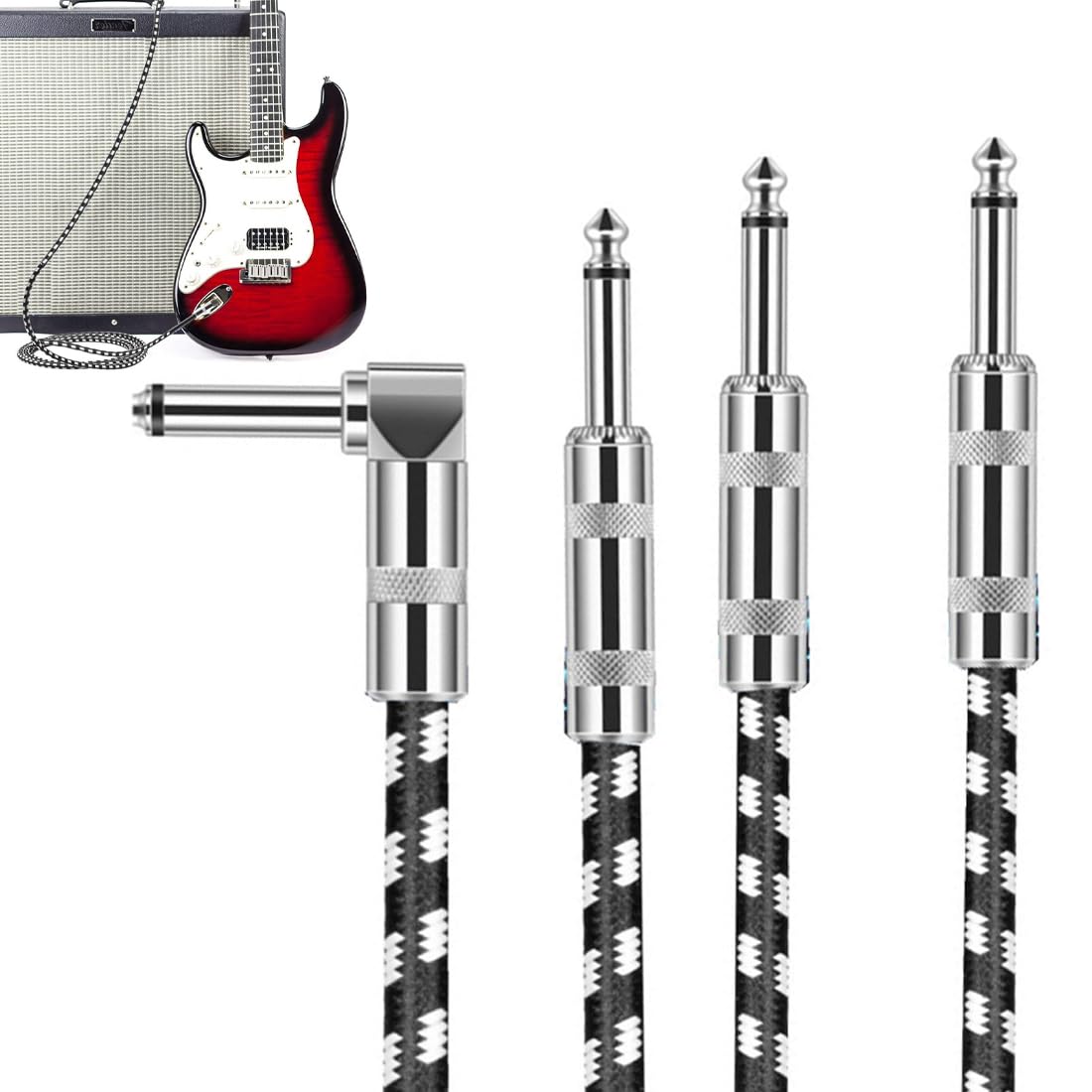 DHKFXKT Guitar Cable, 2 Pcs Guitar Cable, 30cm Electric Guitar Instrument Cable Bass AMP Cord, for Electric Guitar, Bass Guitar, Electric Mandolin, Pro Audio, Black