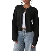 ZAFUL Cropped Cardigan Sweater for Women Long Sleeve Button Down Open Front Cardigans Lightweight Knit Outerwear