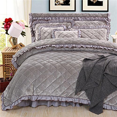 Solid color cotton bed skirt lace velvet Double-padded quilt covercover European warm pure color quilt covercover single piece-D