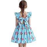 HILEELANG Fancy Girl Dress Spring Summer Pink Rose Floral Flutter Sleeves Backless Tie Back Knot Beach Sundress