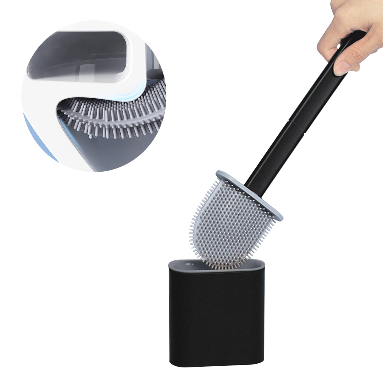 JIMACRO Toilet Brush, Bendable TPR Silicone Toilet Brush Head Deep Clean Toilete Dead Space, Loo Brush with No-Slip Long Splittable Plastic Handle, Flooring/Wall Mounted Bowl Buddy Toilet Brushes