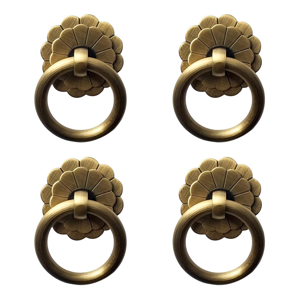 Tiazza 4Pcs Antique Brass Ring Pulls Handle, Kitchen Cabinets Wardrobe Drawer Vintage Furniture Hardware Vintage Style Pull Ring (Antique Bronze) - 3cm