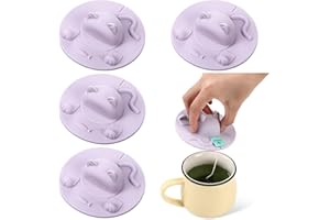 Ferrochef 4 Pcs Tea Bag Squeezer 4 Inch Silicone Tea Bag Holder & Squeezer Dishwasher Safe Purple Cute Cat-shaped Cup Silicone Lids Warm Cover Supplies