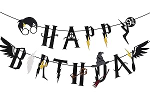 MIKZHSKR Black Felt Magical Wizard Party Supplies Happy Birthday Bunting Banner Party Decoration for Kids Boys Girls (5th-50th)