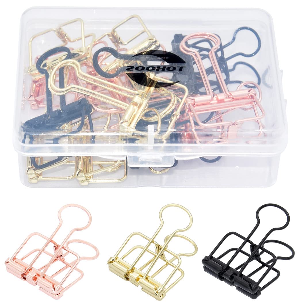 Binder Clips Premium Wire Clips 0.98 Inch Hollow Paper Clips - Pack of 15(Gold, Rose Gold, Black)