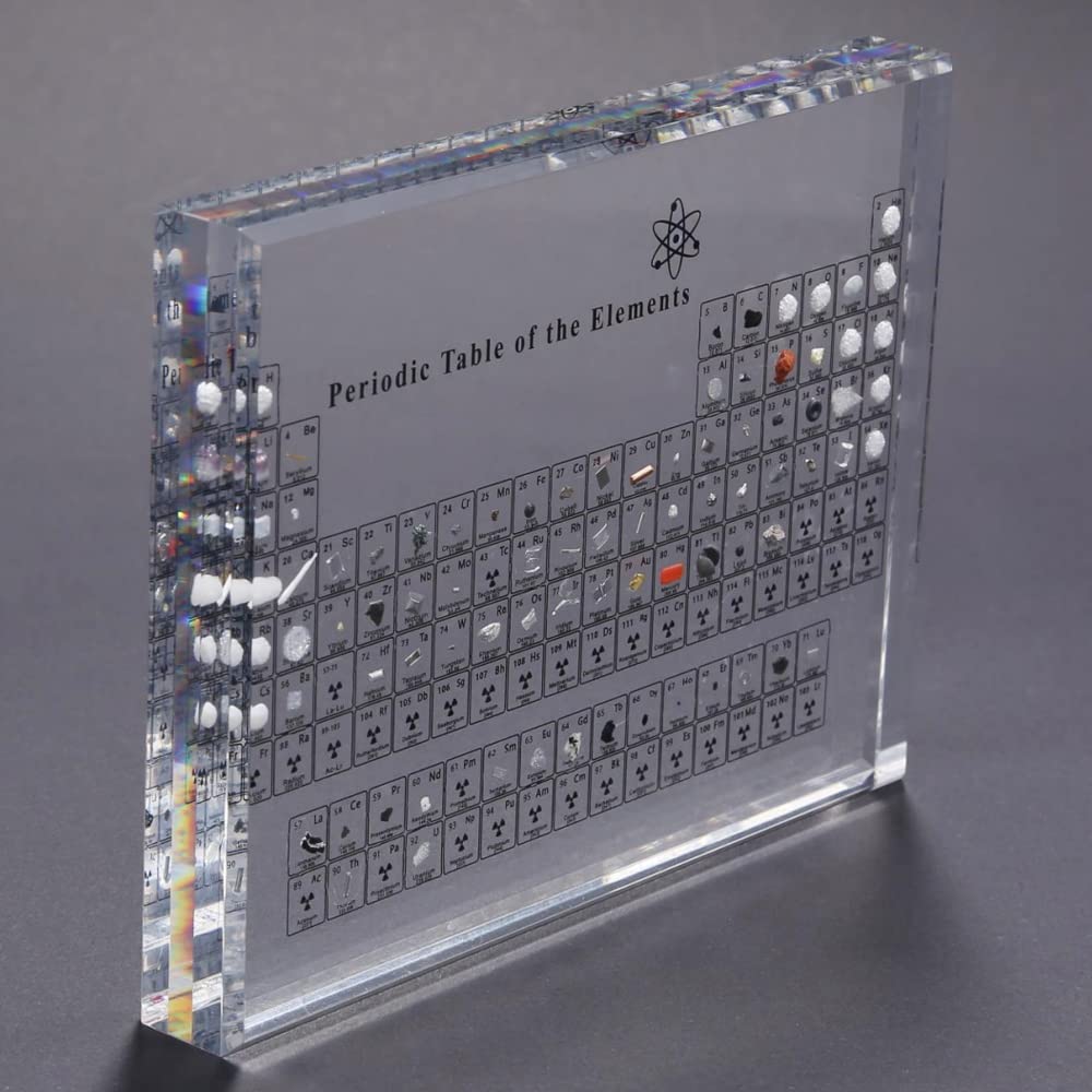 Acrylic Periodic Table Display with Real Elements, Chemical Elements Display,Periodic Table of Elements,Teaching School Day Birthday Gifts
