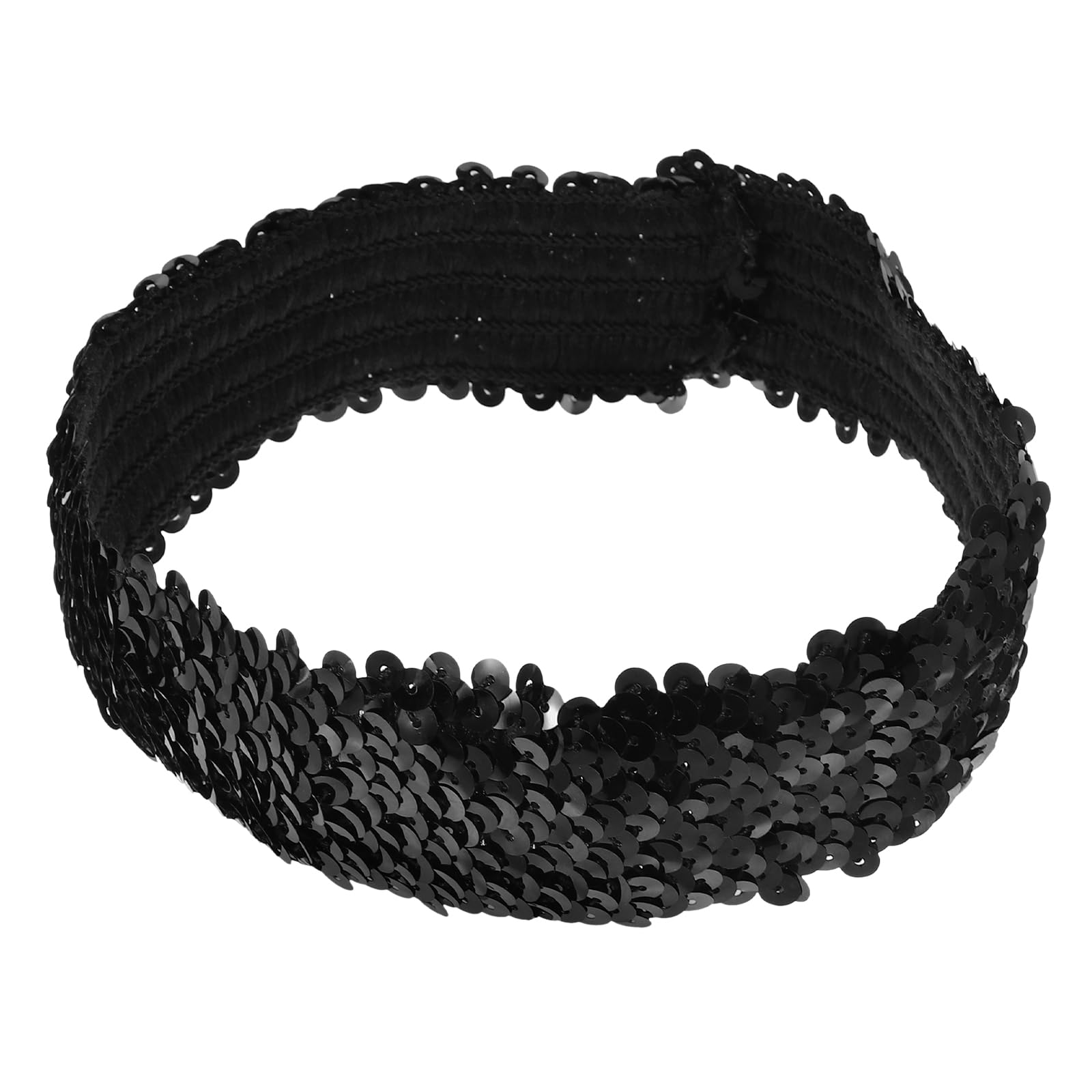 Uonlytech Sequin Headband Adjustable Non Slip Wide Headband Sparkly Black Sports Bling Hairband 1920s Glitter Headdress for Women Girls