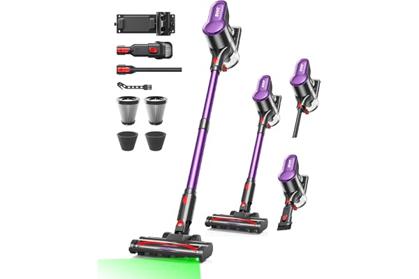 Cordless Vacuum Cleaner, 500W 45KPA 50Mins Stick Vacuum Cleaners for Home with LED Light, Self-Standing, Anti-Tangle Brush &