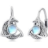 StoryMidir Celtic Moon Stud Earrings 925 Sterling Silver Crescent Earrings Celtic Knot Triangle Vintage Stud Earrings Good Luck irish gifts for women