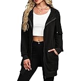 Locryz Women's Zip Up Hoodies Long Tunic Sweatshirts Oversized Fleece Sweatshirt Long Hoodie Fall Jacket Coat with Pocket