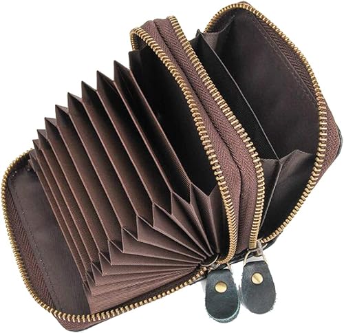 Amazon カードケース じゃばら ダブルファスナー 小銭入れ財布付き 本革 スキミング防止 ラウンドウォレット レディースメンズ 大容量コイン ケース お札入れ ブルー 財布