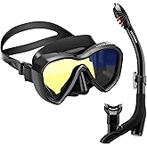 LUXPARD Snorkel Set, Anti-Fog Panoramic View Snorkel Mask and Anti-Leak Dry Snorkel Tube, Snorkeling Gear for Adults, Snorkel Kit Bag Included