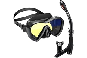 LUXPARD Snorkel Set, Anti-Fog Panoramic View Snorkel Mask and Anti-Leak Dry Snorkel Tube, Snorkeling Gear for Adults, Snorkel Kit Bag Included