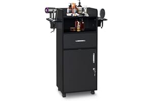 Winado Beauty Salon Trolley Cart, Salon Cabinet with 360° Wheels, 6 Tool Holders, 1 Drawer, Salon Station Rolling Cart for Hair Stylist Beauty Spa Barbershop, Black