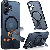 TORRAS 360° Stand & Magnetic Shockproof for iPhone 16 Plus Case with Full Camera Protection, Fit for MagSafe, 16FT Military Grade Shockproof Slim Phone Case for iPhone 16 Plus 6.7", Black